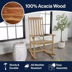 Seagrove Farmhouse Classic Slat-Back 350-LBS Support Acacia Wood Outdoor Rocking Chair- JONATHAN Y