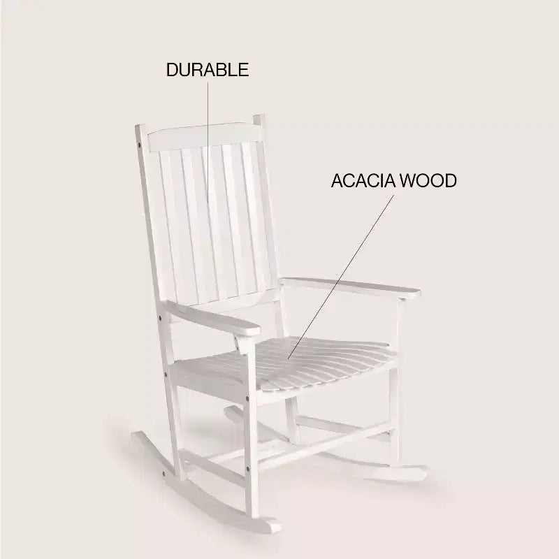 Seagrove Farmhouse Classic Slat-Back 350-LBS Support Acacia Wood Outdoor Rocking Chair- JONATHAN Y
