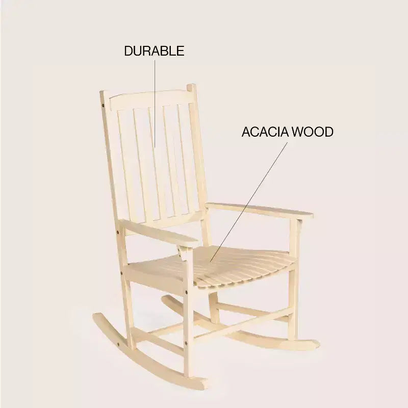 Seagrove Farmhouse Classic Slat-Back 350-LBS Support Acacia Wood Outdoor Rocking Chair- JONATHAN Y