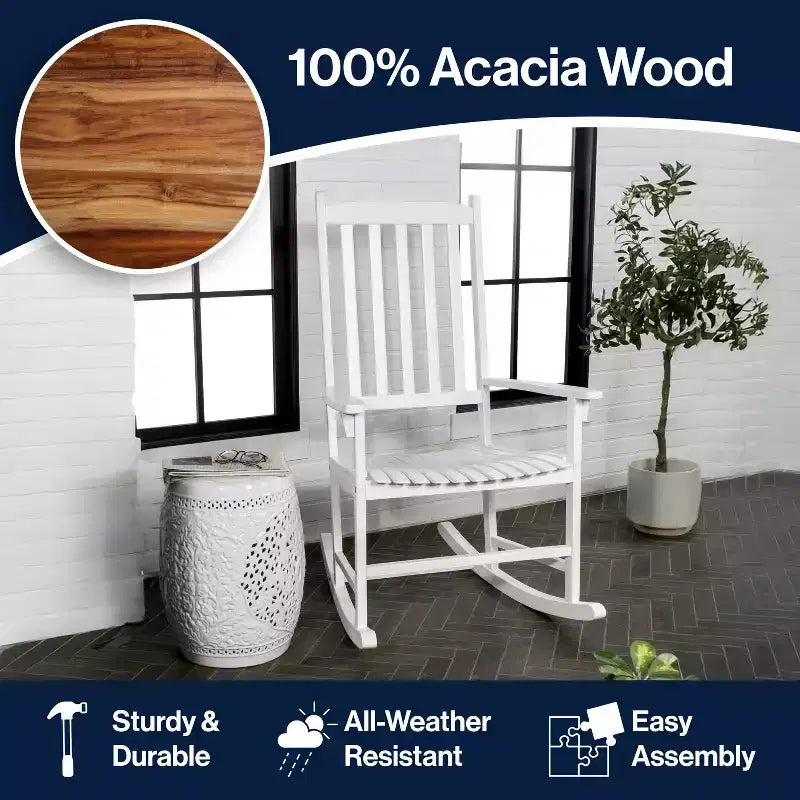 Seagrove Farmhouse Classic Slat-Back 350-LBS Support Acacia Wood Outdoor Rocking Chair- JONATHAN Y