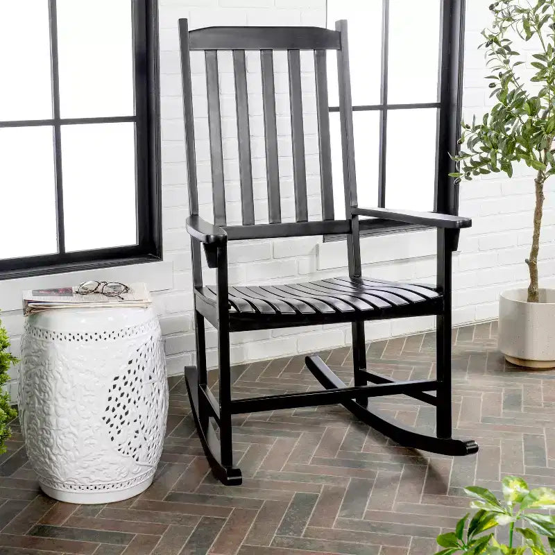 Seagrove Farmhouse Classic Slat-Back 350-LBS Support Acacia Wood Outdoor Rocking Chair- JONATHAN Y