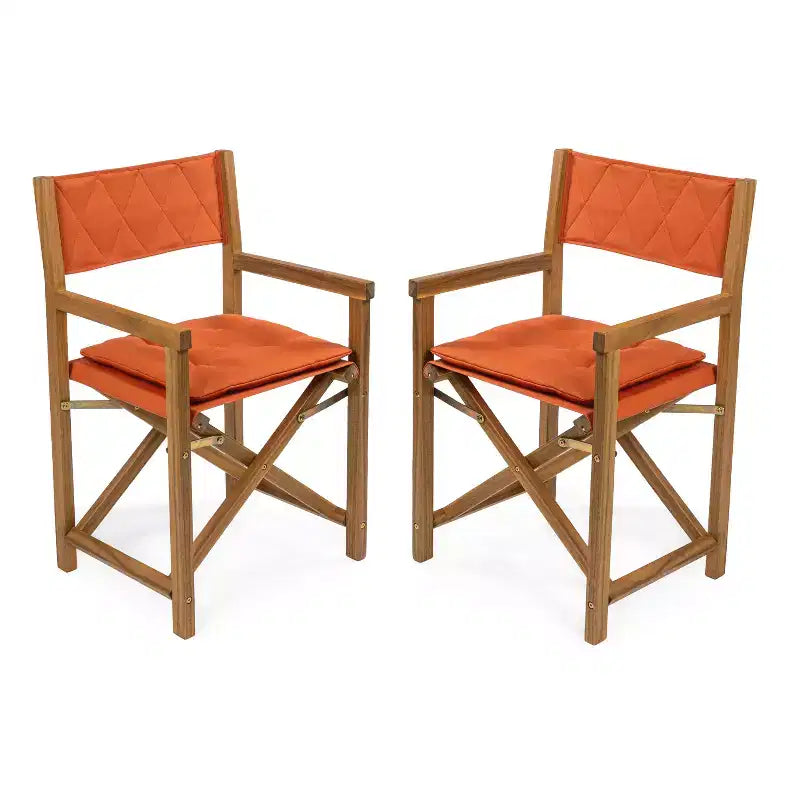 Sedia da regista pieghevole Waldo Classic Mid-Century per esterni in legno di acacia con schienale a losanghe trapuntato e cuscino (set di 2) - JONATHAN Y