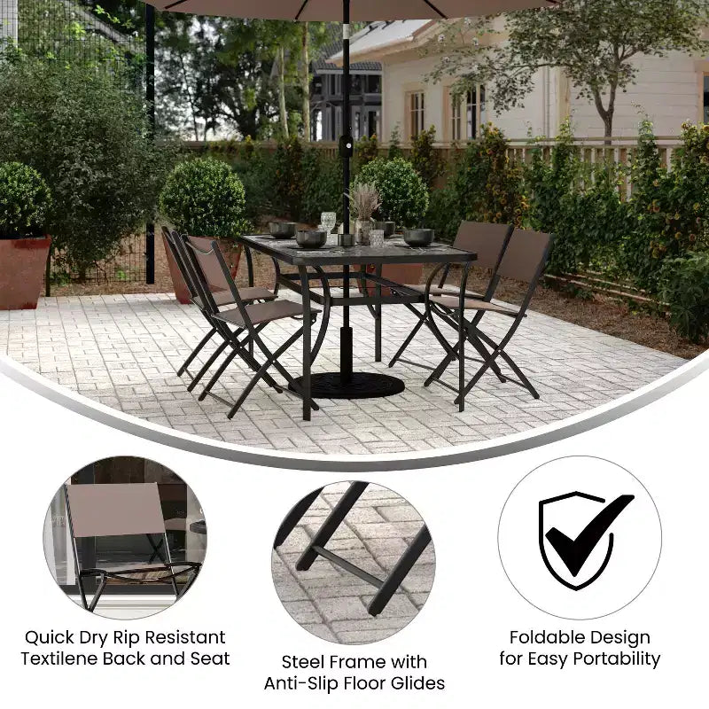 Flash Furniture Sedie pieghevoli da esterno Brazos Series 4 pz con materiale Flex Comfort e struttura in metallo