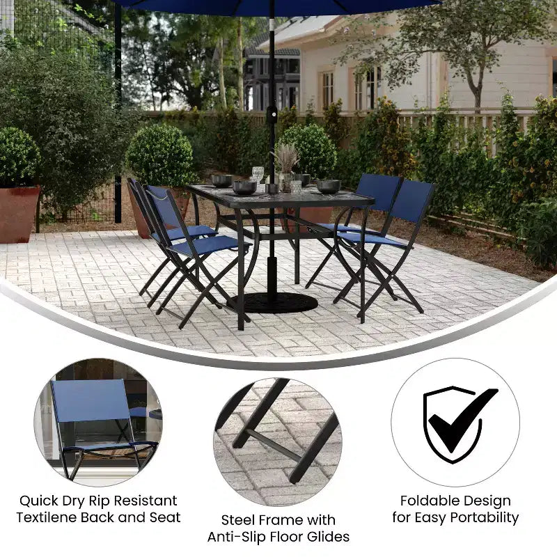 Flash Furniture Sedie pieghevoli da esterno Brazos Series 4 pz con materiale Flex Comfort e struttura in metallo