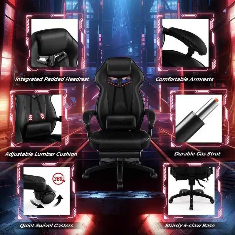 Sedia da E-Sport regolabile stile racing Costway con poggiatesta imbottito, supporto lombare blu/nero/grigio/rosso