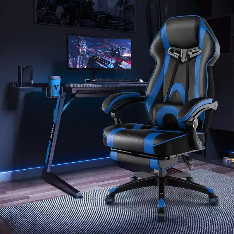 Sedia da E-Sport regolabile stile racing Costway con poggiatesta imbottito, supporto lombare blu/nero/grigio/rosso
