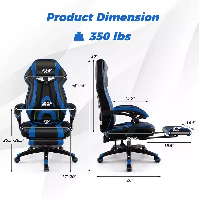 Sedia da E-Sport regolabile stile racing Costway con poggiatesta imbottito, supporto lombare blu/nero/grigio/rosso