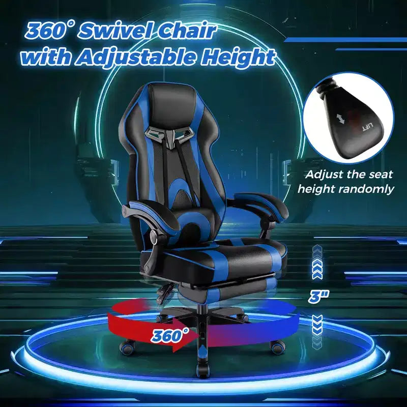Sedia da E-Sport regolabile stile racing Costway con poggiatesta imbottito, supporto lombare blu/nero/grigio/rosso