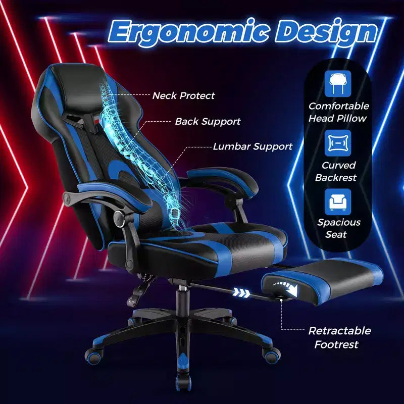 Sedia da E-Sport regolabile stile racing Costway con poggiatesta imbottito, supporto lombare blu/nero/grigio/rosso