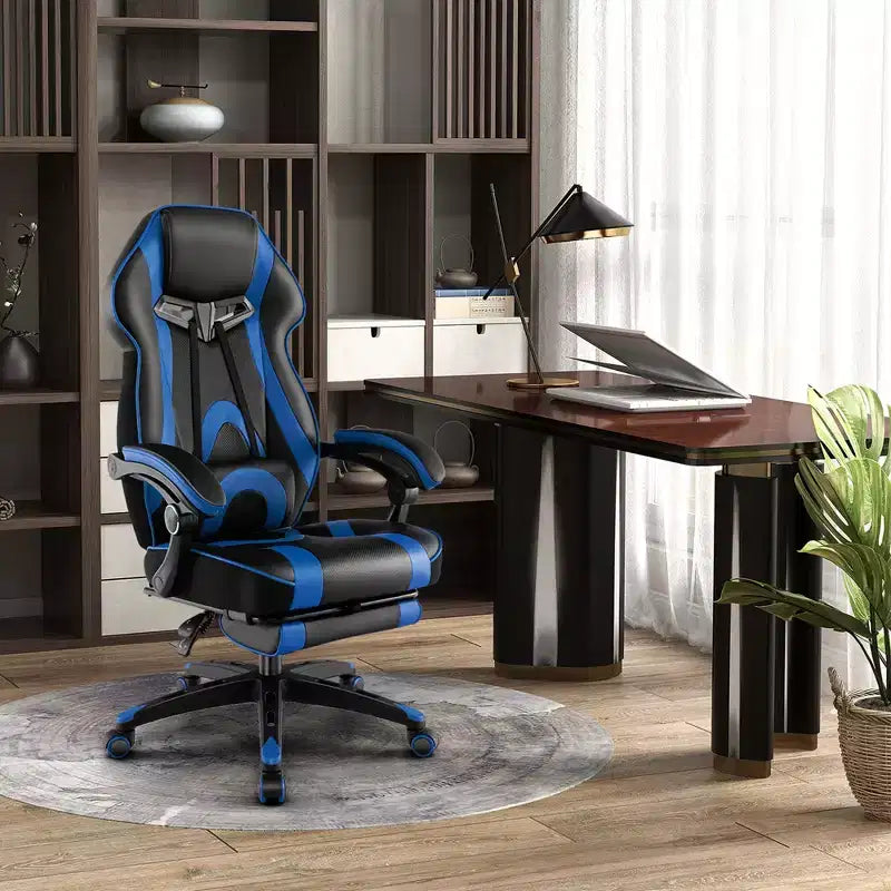 Sedia da E-Sport regolabile stile racing Costway con poggiatesta imbottito, supporto lombare blu/nero/grigio/rosso