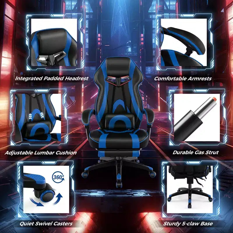 Sedia da E-Sport regolabile stile racing Costway con poggiatesta imbottito, supporto lombare blu/nero/grigio/rosso