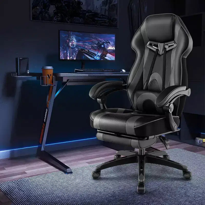 Sedia da E-Sport regolabile stile racing Costway con poggiatesta imbottito, supporto lombare blu/nero/grigio/rosso