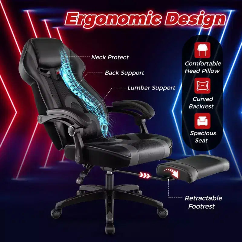 Sedia da E-Sport regolabile stile racing Costway con poggiatesta imbottito, supporto lombare blu/nero/grigio/rosso