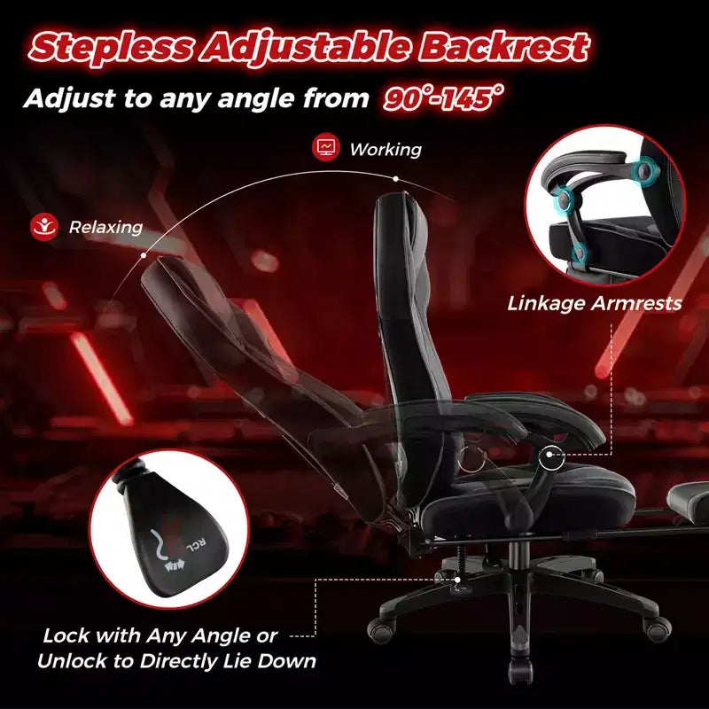 Sedia da E-Sport regolabile stile racing Costway con poggiatesta imbottito, supporto lombare blu/nero/grigio/rosso