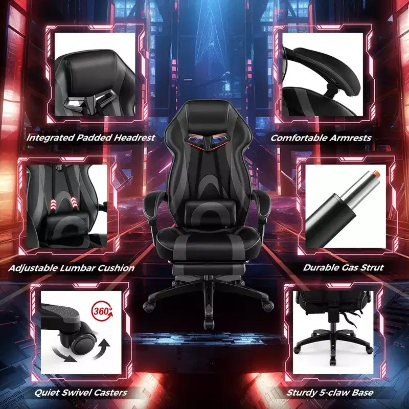 Sedia da E-Sport regolabile stile racing Costway con poggiatesta imbottito, supporto lombare blu/nero/grigio/rosso