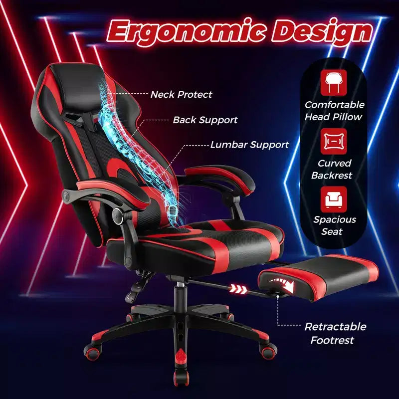 Sedia da E-Sport regolabile stile racing Costway con poggiatesta imbottito, supporto lombare blu/nero/grigio/rosso