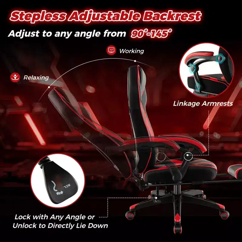 Sedia da E-Sport regolabile stile racing Costway con poggiatesta imbottito, supporto lombare blu/nero/grigio/rosso