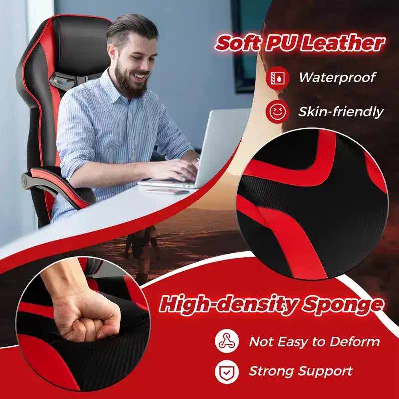 Sedia da E-Sport regolabile stile racing Costway con poggiatesta imbottito, supporto lombare blu/nero/grigio/rosso