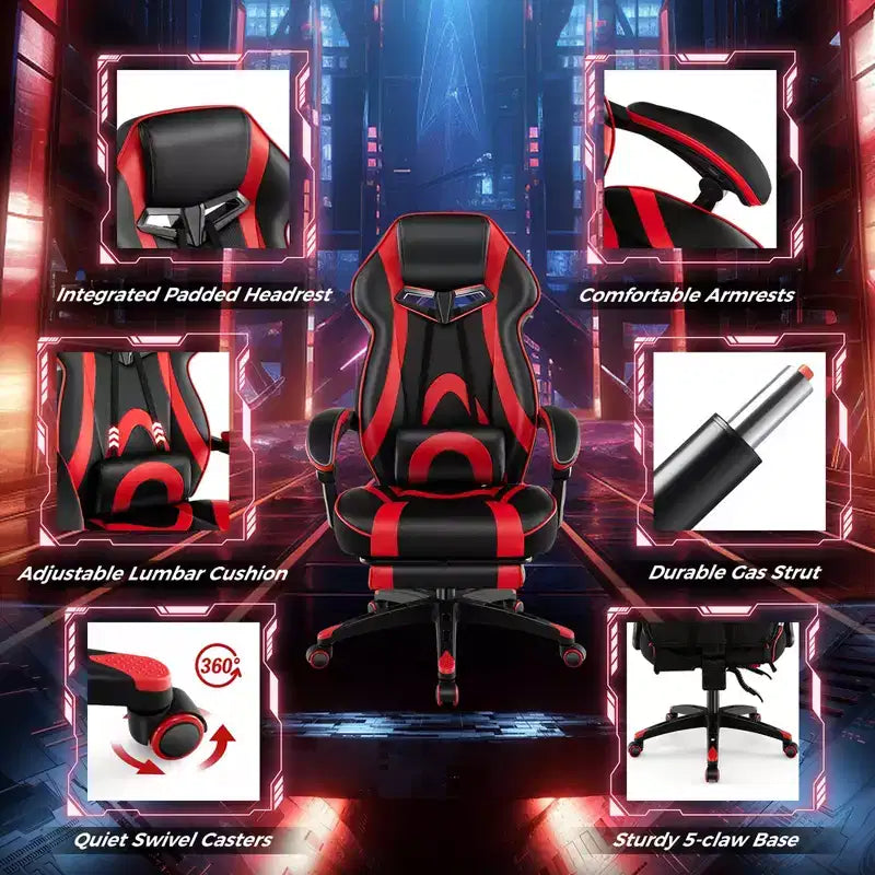 Sedia da E-Sport regolabile stile racing Costway con poggiatesta imbottito, supporto lombare blu/nero/grigio/rosso