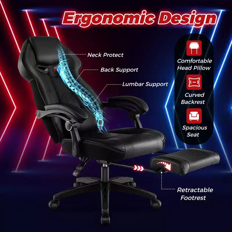 Sedia da E-Sport regolabile stile racing Costway con poggiatesta imbottito, supporto lombare blu/nero/grigio/rosso