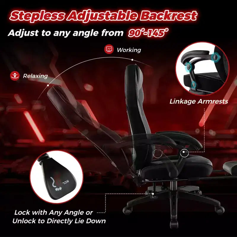 Sedia da E-Sport regolabile stile racing Costway con poggiatesta imbottito, supporto lombare blu/nero/grigio/rosso