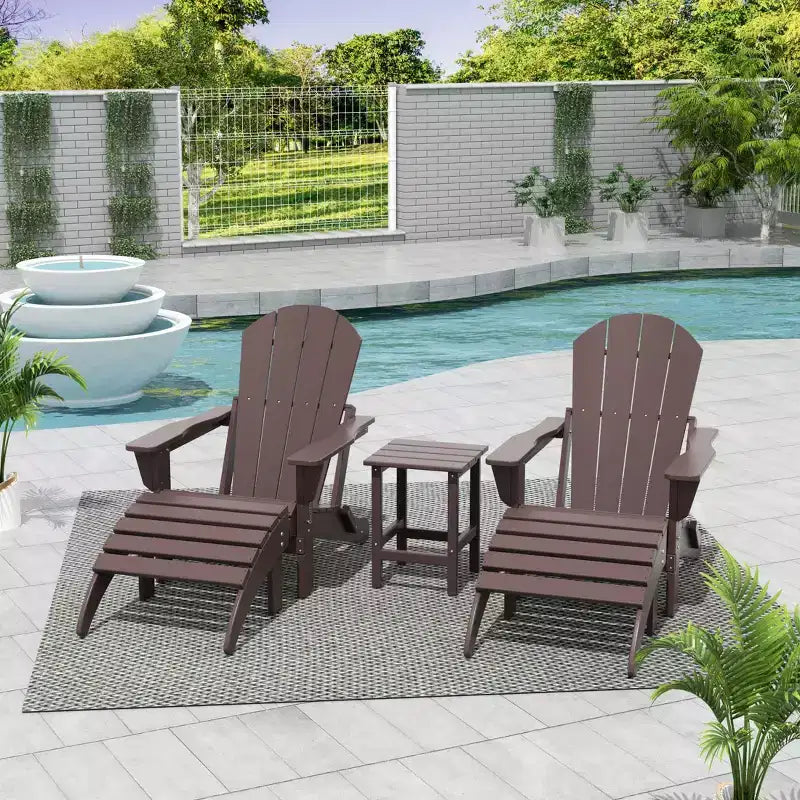 WestinTrends Malibu HDPE Outdoor Patio Folding Poly Adirondack Chairs with Ottomans and Side Table (5-Piece Conversation Set)