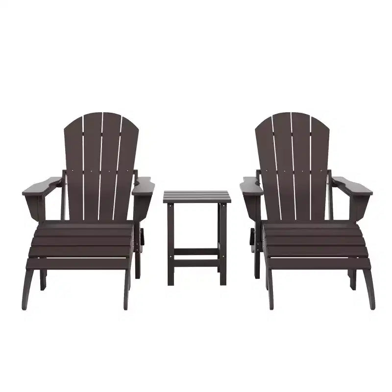 WestinTrends Malibu HDPE Outdoor Patio Folding Poly Adirondack Chairs with Ottomans and Side Table (5-Piece Conversation Set)