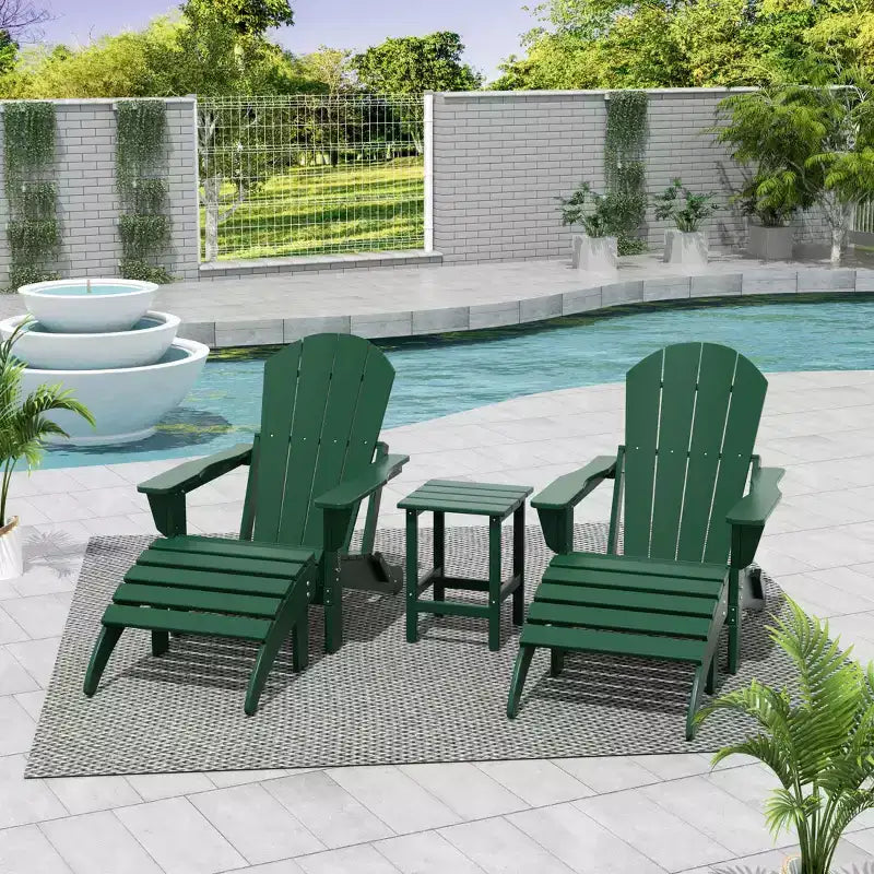 WestinTrends Malibu HDPE Outdoor Patio Folding Poly Adirondack Chairs with Ottomans and Side Table (5-Piece Conversation Set)