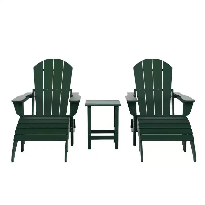 WestinTrends Malibu HDPE Outdoor Patio Folding Poly Adirondack Chairs with Ottomans and Side Table (5-Piece Conversation Set)