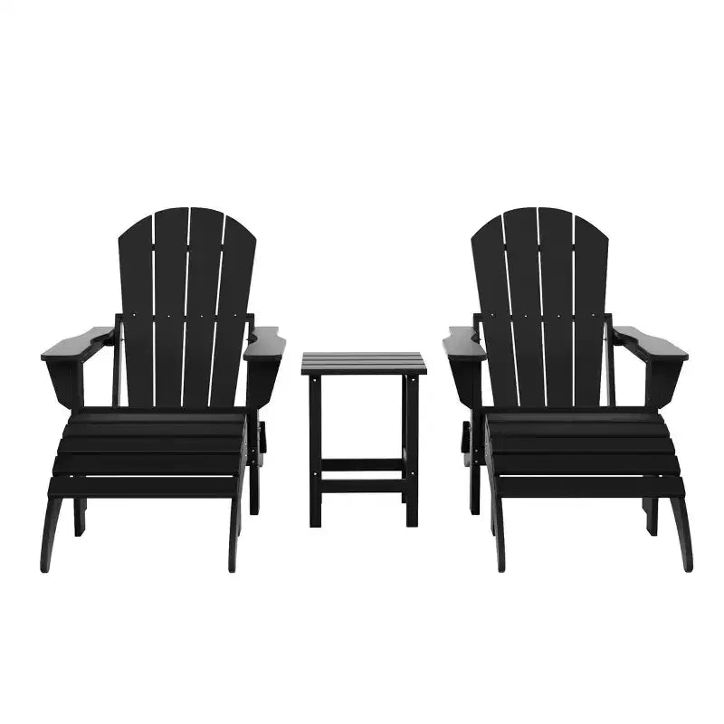 WestinTrends Malibu HDPE Outdoor Patio Folding Poly Adirondack Chairs with Ottomans and Side Table (5-Piece Conversation Set)