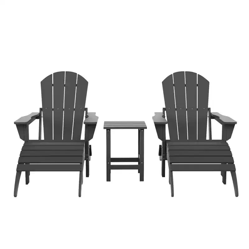 WestinTrends Malibu HDPE Outdoor Patio Folding Poly Adirondack Chairs with Ottomans and Side Table (5-Piece Conversation Set)
