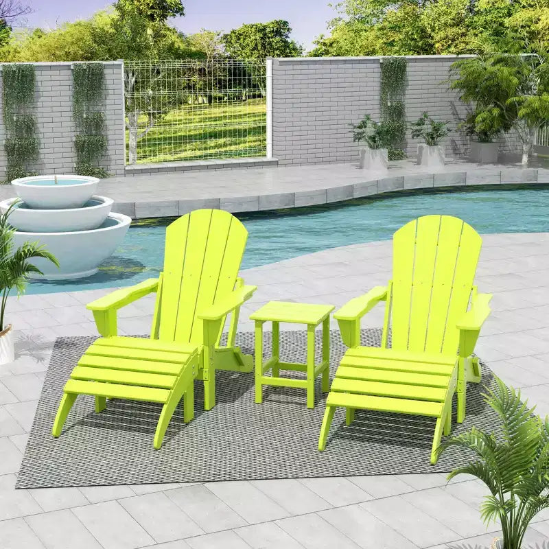 WestinTrends Malibu HDPE Outdoor Patio Folding Poly Adirondack Chairs with Ottomans and Side Table (5-Piece Conversation Set)