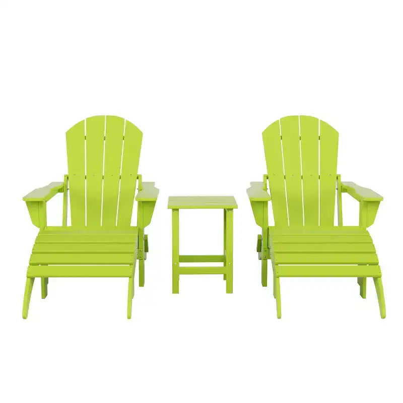 WestinTrends Malibu HDPE Outdoor Patio Folding Poly Adirondack Chairs with Ottomans and Side Table (5-Piece Conversation Set)