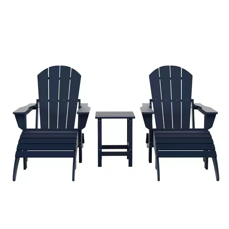 WestinTrends Malibu HDPE Outdoor Patio Folding Poly Adirondack Chairs with Ottomans and Side Table (5-Piece Conversation Set)