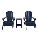 WestinTrends Malibu HDPE Outdoor Patio Folding Poly Adirondack Chairs with Ottomans and Side Table (5-Piece Conversation Set)