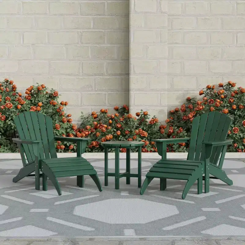 WestinTrends Dylan Sedie Adirondack da Esterno in HDPE con Pouf e Tavolino (Set Conversazione da 5 Pezzi)