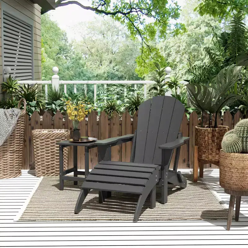 WestinTrends Malibu HDPE Outdoor Patio Folding Poly Adirondack Chair with Ottoman and Side Table (3-Piece)