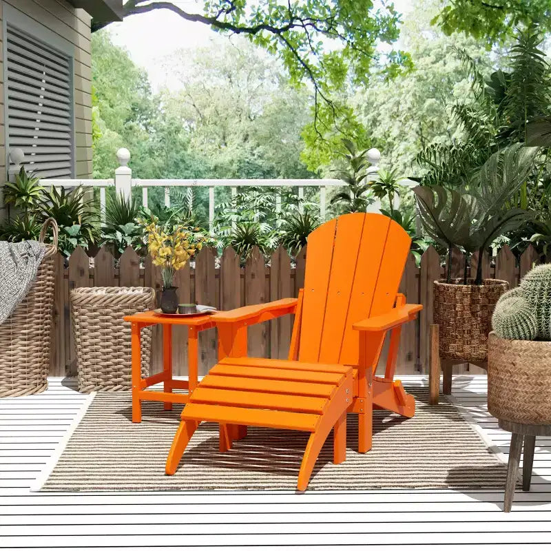 WestinTrends Malibu HDPE Outdoor Patio Folding Poly Adirondack Chair with Ottoman and Side Table (3-Piece)