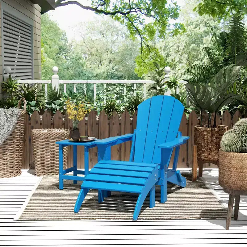 WestinTrends Malibu HDPE Outdoor Patio Folding Poly Adirondack Chair with Ottoman and Side Table (3-Piece)