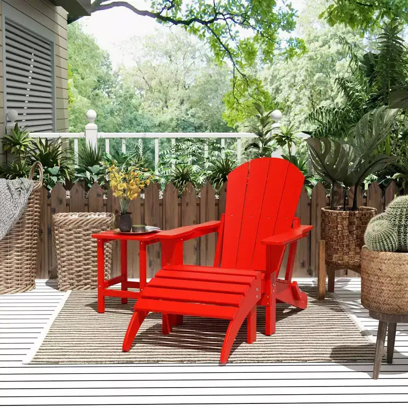 WestinTrends Malibu HDPE Outdoor Patio Folding Poly Adirondack Chair with Ottoman and Side Table (3-Piece)