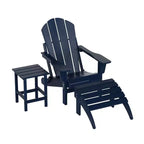 WestinTrends Malibu HDPE Outdoor Patio Folding Adirondack Chair with Ottoman and Side Table - Navy Blue