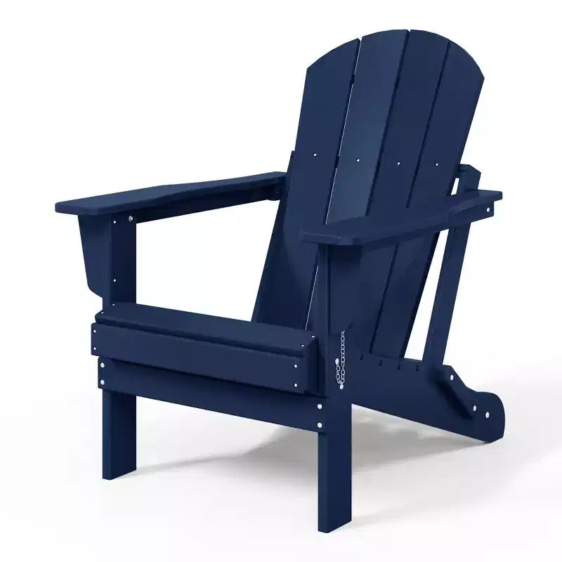 WestinTrends Malibu HDPE Outdoor Patio Folding Adirondack Chair with Ottoman and Side Table - Navy Blue