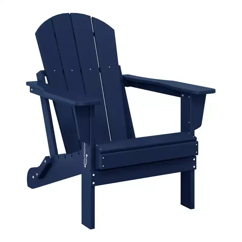 WestinTrends Malibu HDPE Outdoor Patio Folding Adirondack Chair with Ottoman and Side Table - Navy Blue