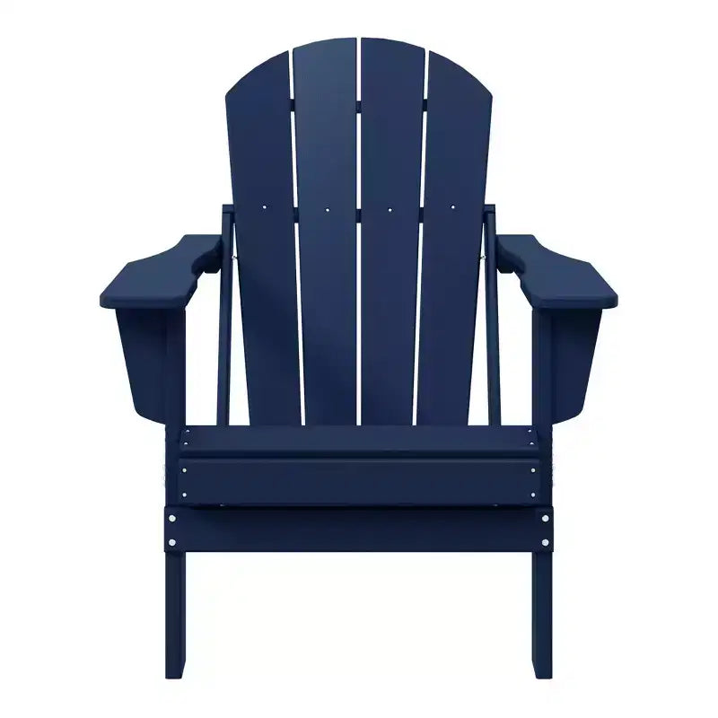 WestinTrends Malibu HDPE Outdoor Patio Folding Adirondack Chair with Ottoman and Side Table - Navy Blue