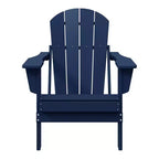 WestinTrends Malibu HDPE Outdoor Patio Folding Adirondack Chair with Ottoman and Side Table - Navy Blue