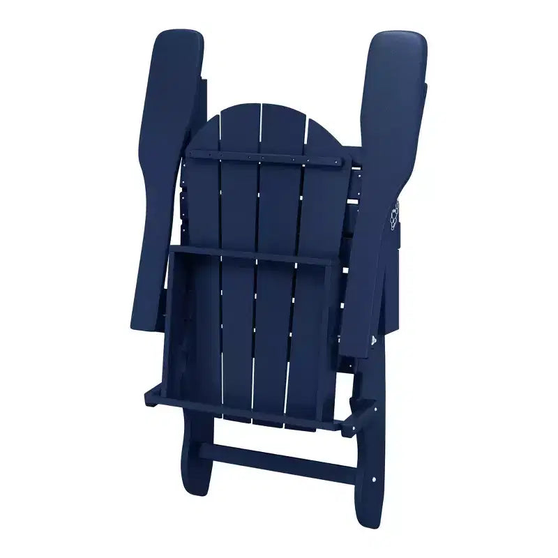 WestinTrends Malibu HDPE Outdoor Patio Folding Adirondack Chair with Ottoman and Side Table - Navy Blue
