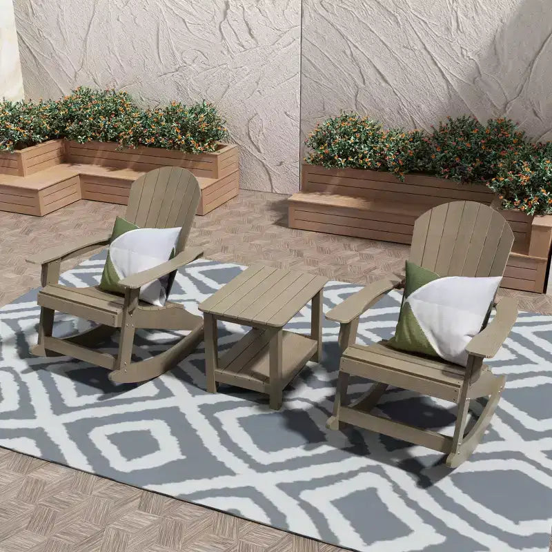 WestinTrends 3-Piece Outdoor Patio Adirondack Rocking Chair with Side Table Set