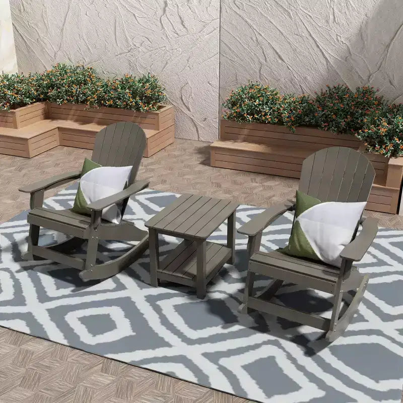 WestinTrends 3-Piece Outdoor Patio Adirondack Rocking Chair with Side Table Set