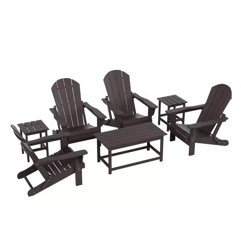 WestinTrends 7 Piece Set Outdoor Folding Adirondack Chairs with Coffee Table Side Table
