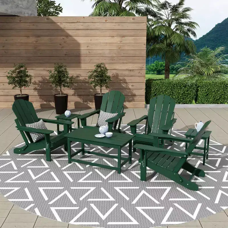 WestinTrends 7 Piece Set Outdoor Folding Adirondack Chairs with Coffee Table Side Table